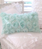 AQUA SEAGLASS ROSES CHIFFON ROSETTES ACCENT PILLOW